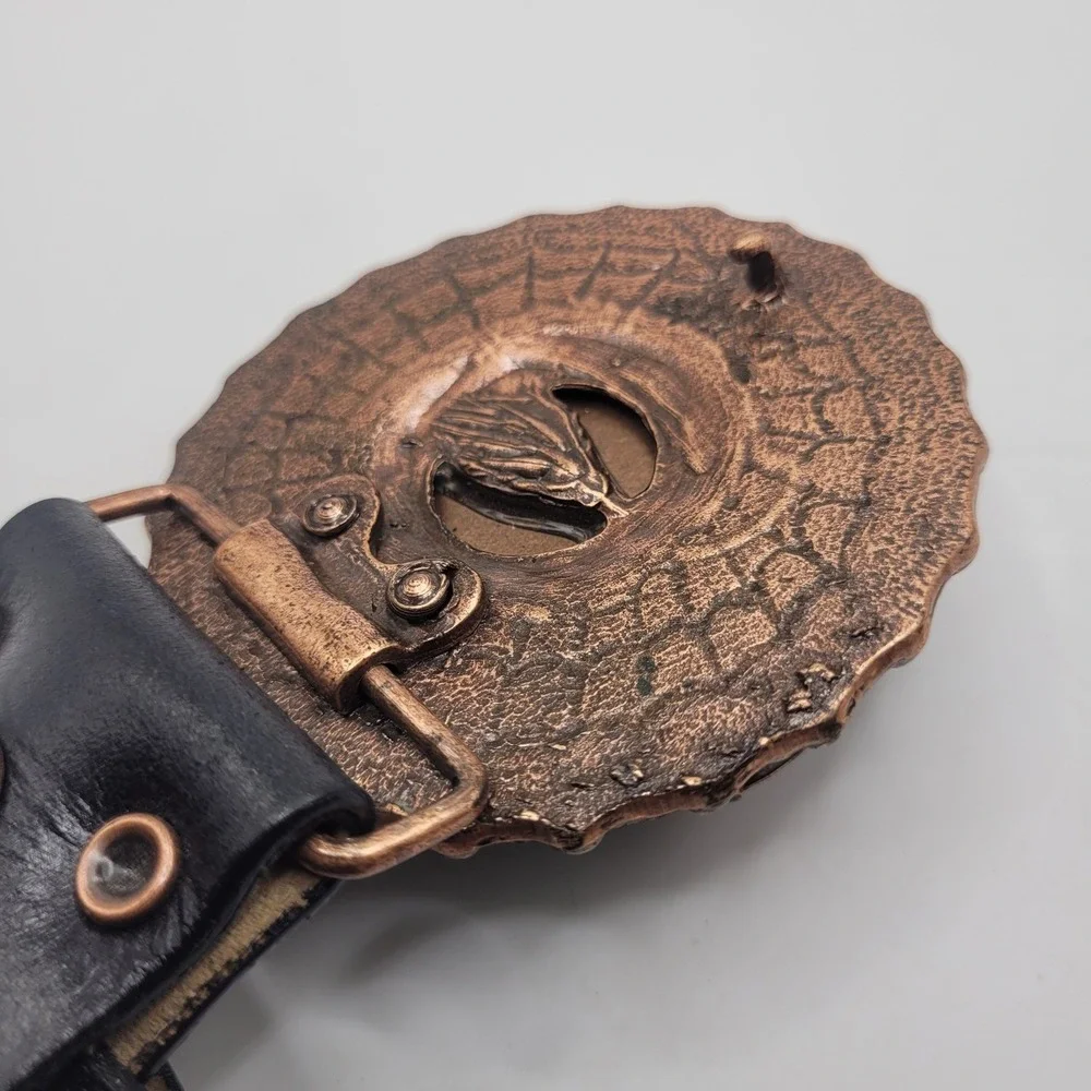 Leatherock Belt Med Black Leather Stone Buckle Colorful Ornate Statement Western